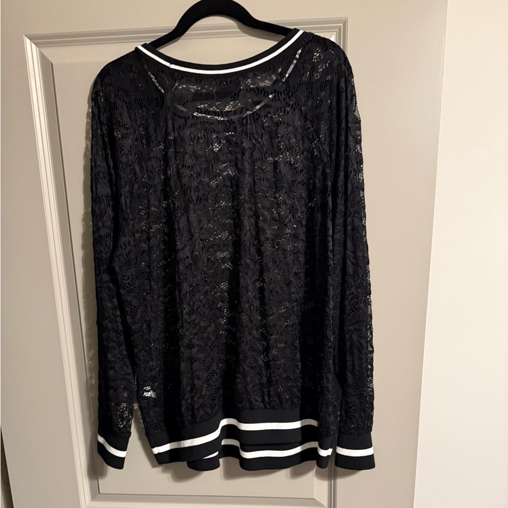 Black Lace Top with White Trim - Picture 3 of 3
